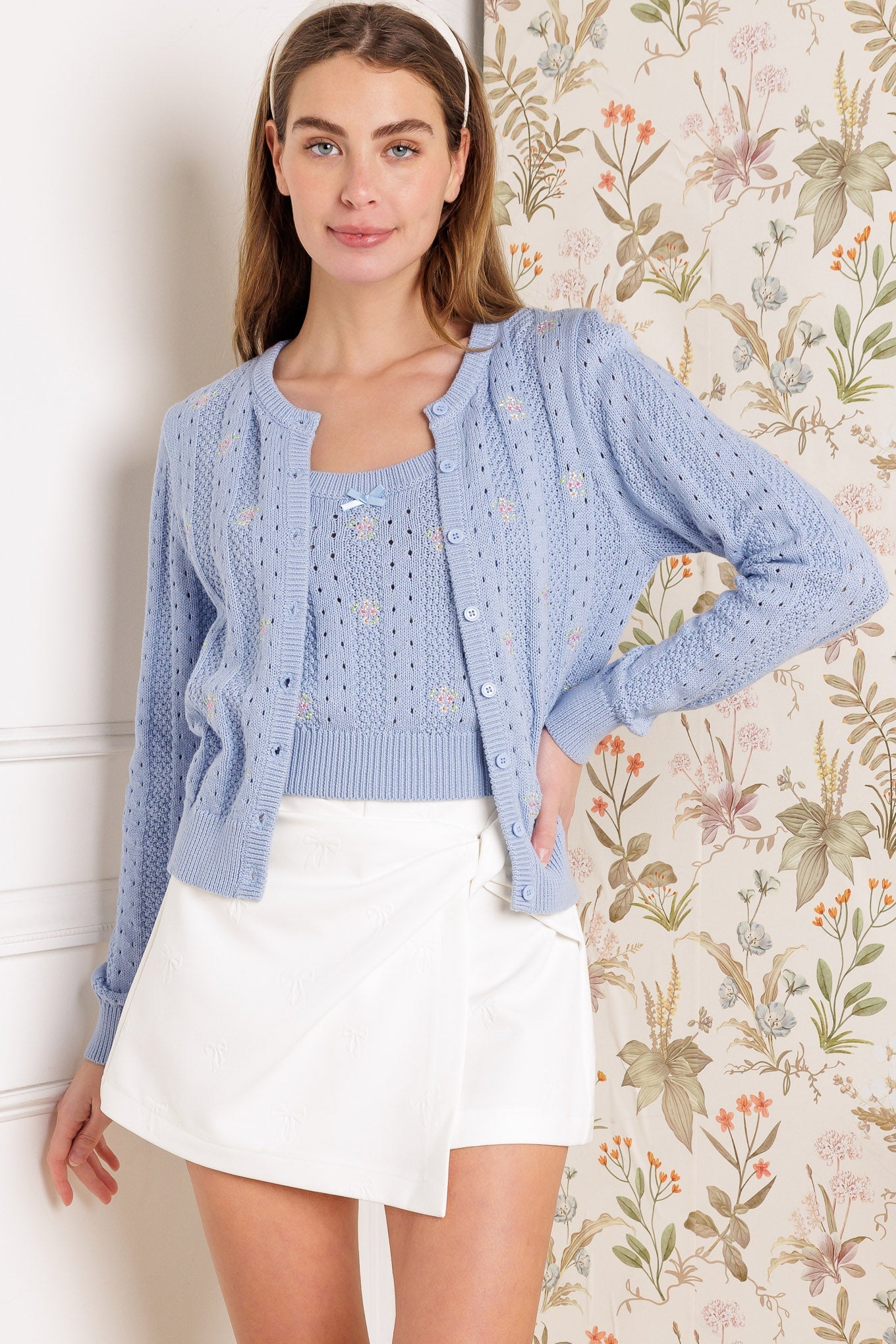  A sweater knit cami and long sleeve cardigan set  Details:  Self : 100% Cotton  Size &amp; Fit  - Model is 5`8" And Wearing Size Small - Measurements Taken From Size Small - Approx. Length: 21"