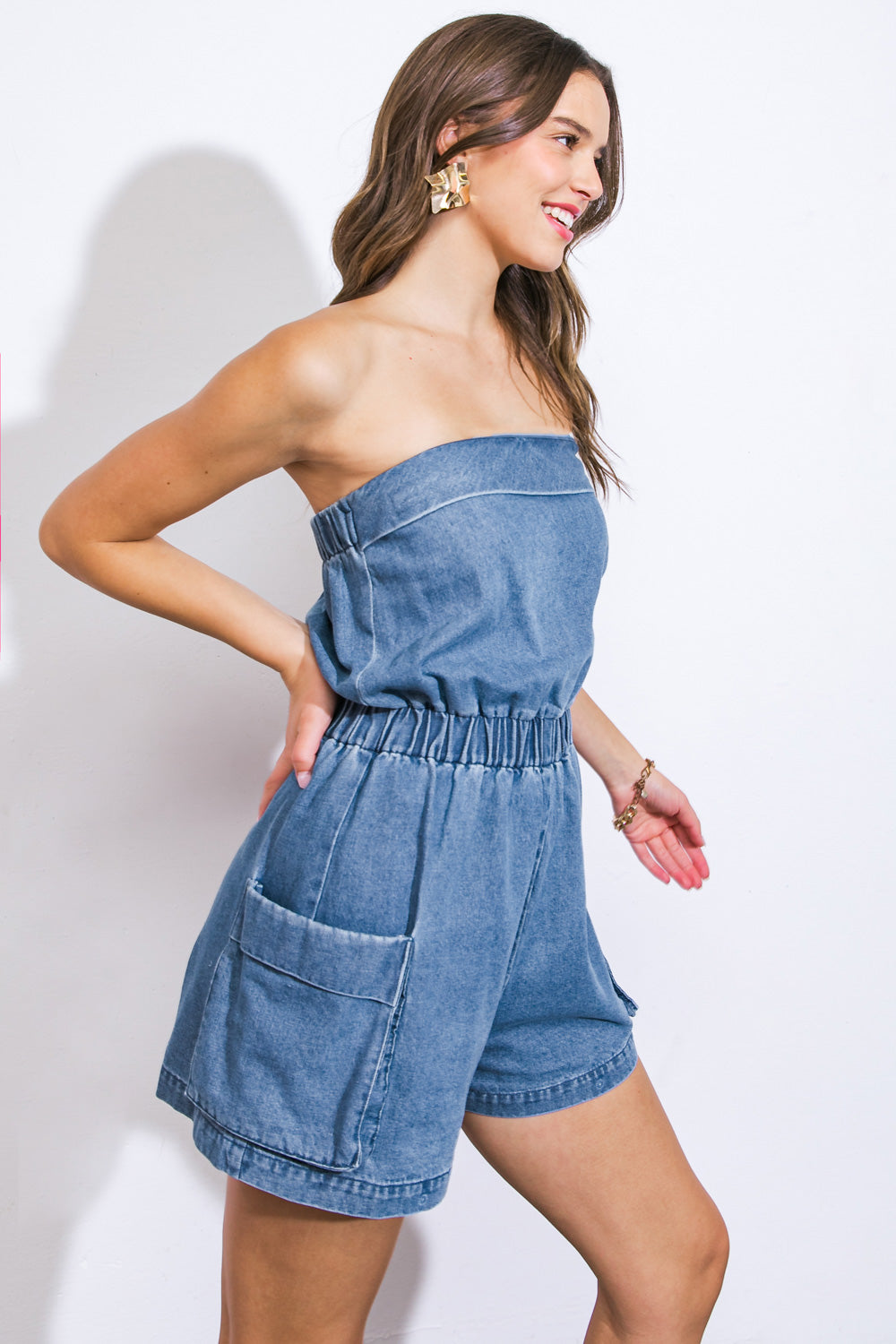 Meant To Be Together Denim Romper